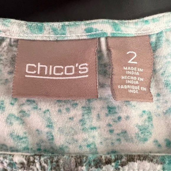 Chico's Women's Top Size 2 (L/12) Animal Print 3/4 Sleeve Turquoise Paisley - Picture 6 of 9